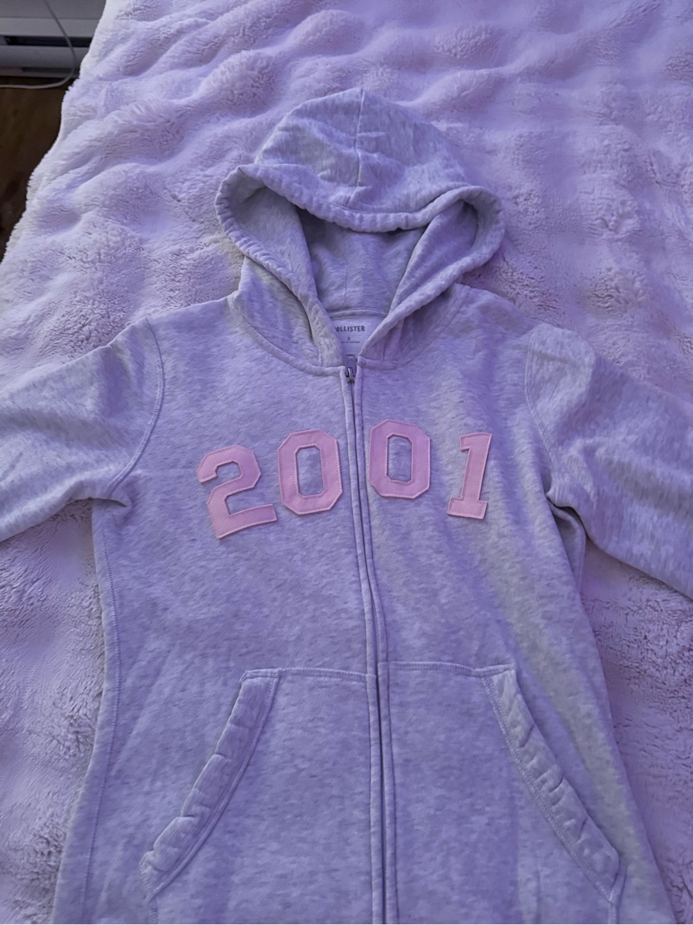 Hollister Lavender Zip Hoodie with Pink '2001' Appliqué